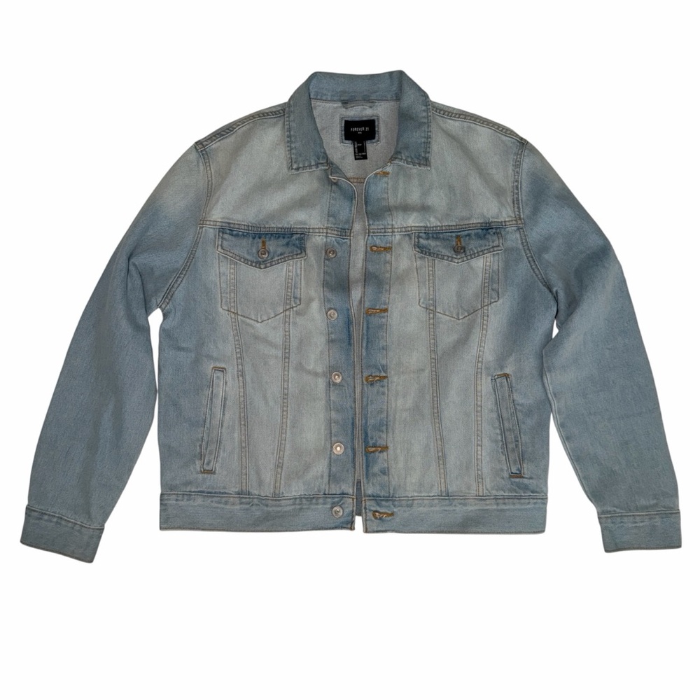 Forever 21 Men's Light Wash Denim Trucker Jacket 100% Cotton Large